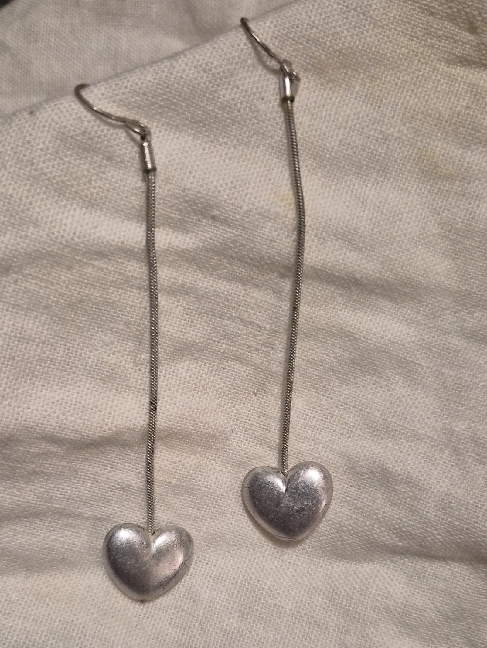 Silver Heart Drop Dangle Earrings - Silver